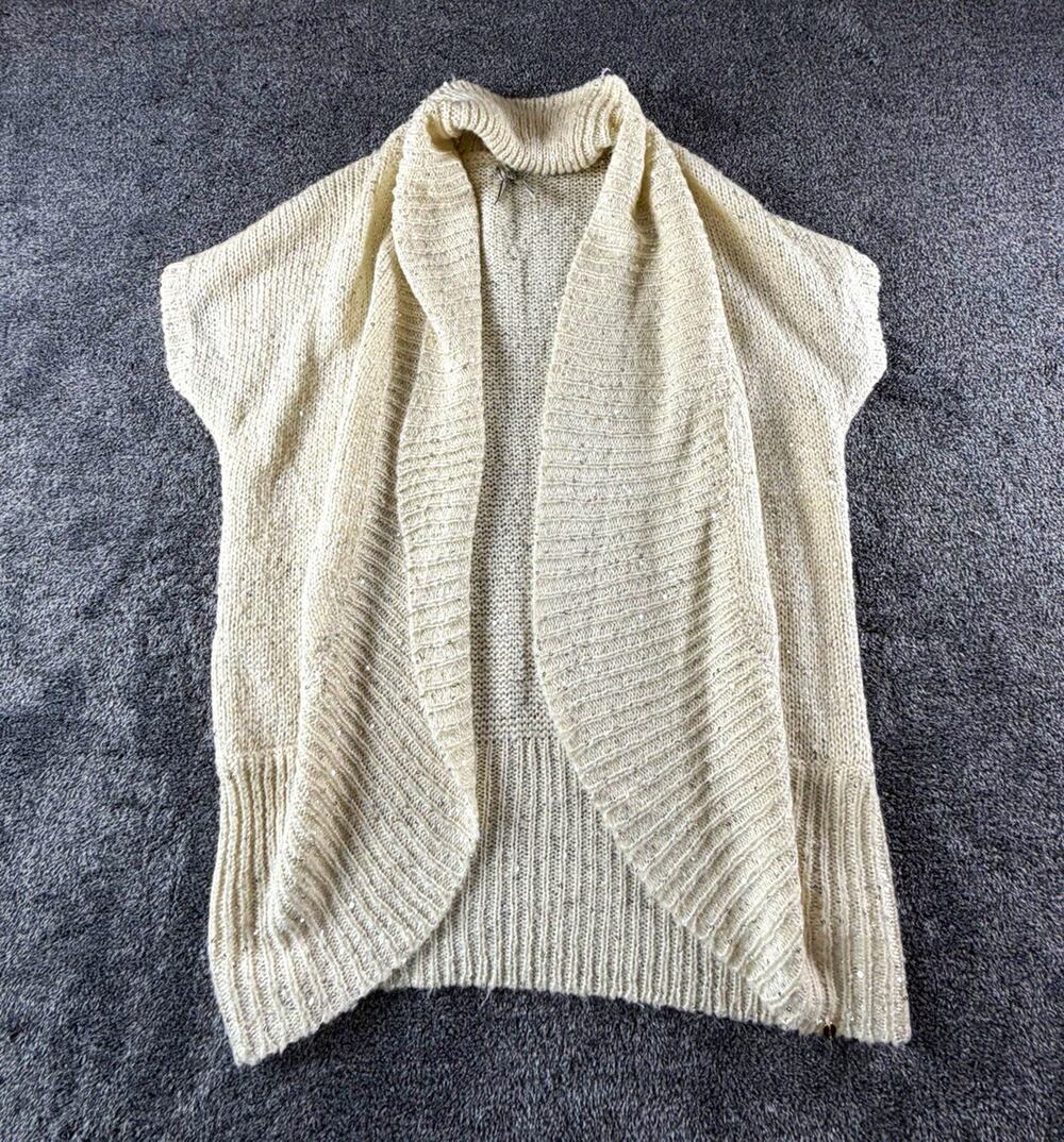 Y2K GUESS Cream Sequin Knit Open Front Cardigan Sweater Small